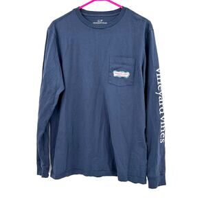 Vineyard Vines Size Small Shirt Blue Graphic Print‎ Long Sleeve Tee Christmas